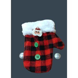 Gift Card Holder Ornament Buffalo Plaid Mitten Handcrafted Santa Claus Pin
